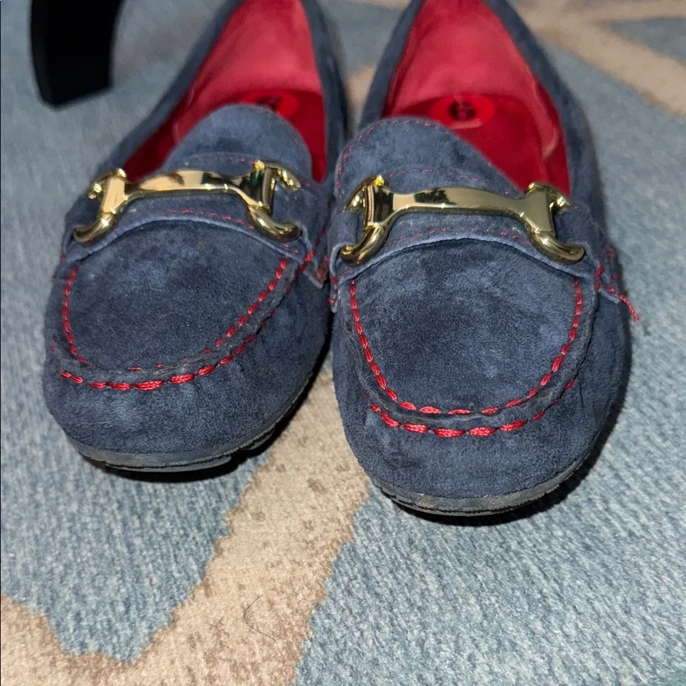 Cynthia Rowley Blue Loafers drivers moccasins with Gold Accent Buckle size 6